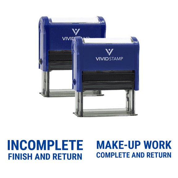 Vivid Stamp Incomplete Finish and Return and Make-Up Work Complete and Return Self-Inking Rubber Stamps (2 Pack) (Blue Ink) - Q-300