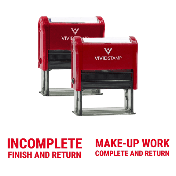 Vivid Stamp Incomplete Finish and Return and Make-Up Work Complete and Return Self-Inking Rubber Stamps (2 Pack) (Red Ink) - Q-200