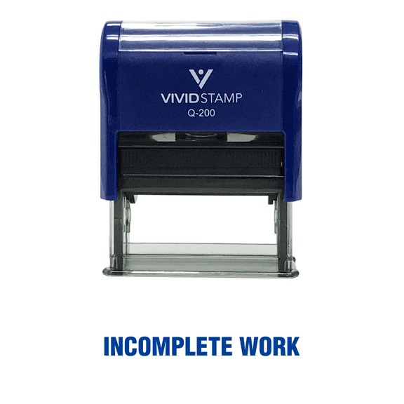 Vivid Stamp Incomplete Work Teacher Self Inking Rubber Stamp (Blue Ink) - Medium