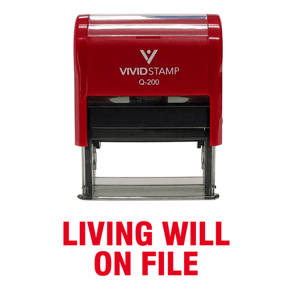 Vivid Stamp Living Will On File Self Inking Rubber Stamp (Red Ink) - Medium