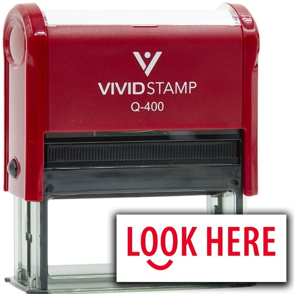 Vivid Stamp Look Here Self Inking Rubber Stamp (Red Ink) - Q-400