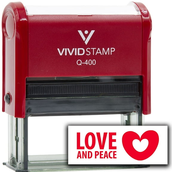 Vivid Stamp Love and Peace Self Inking Rubber Stamp (Red Ink) - Q-400