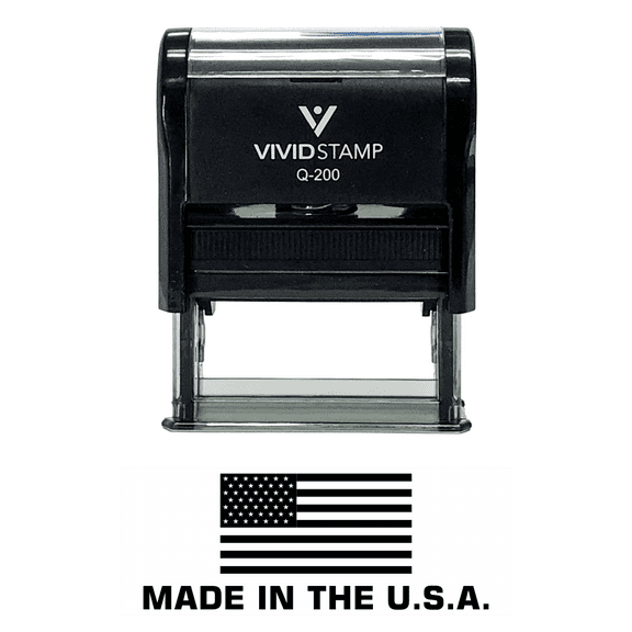 Vivid Stamp MADE IN THE USA (FLAG) Self Inking Rubber Stamp (Black Ink) - Medium