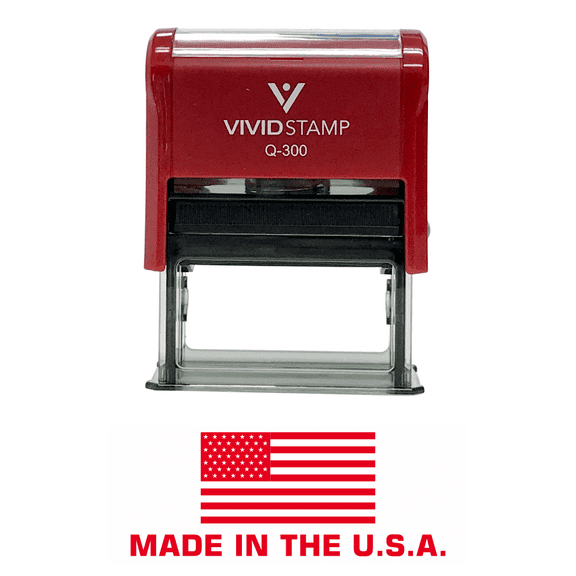 Vivid Stamp MADE IN THE USA (FLAG) Self Inking Rubber Stamp (Red Ink) - Large