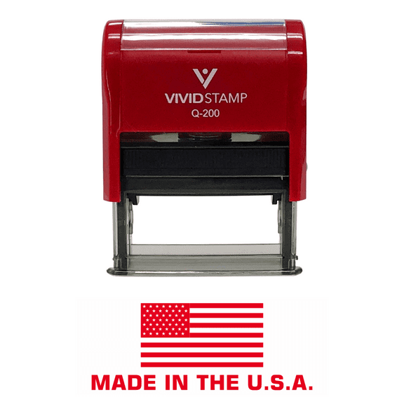Vivid Stamp MADE IN THE USA (FLAG) Self Inking Rubber Stamp (Red Ink) - Medium