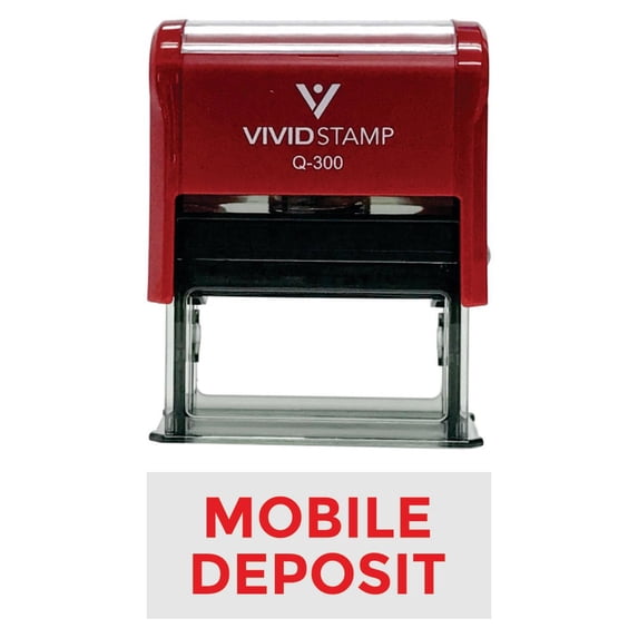 Vivid Stamp MOBILE DEPOSIT Self-Inking Office Rubber Stamp (Red) - Large