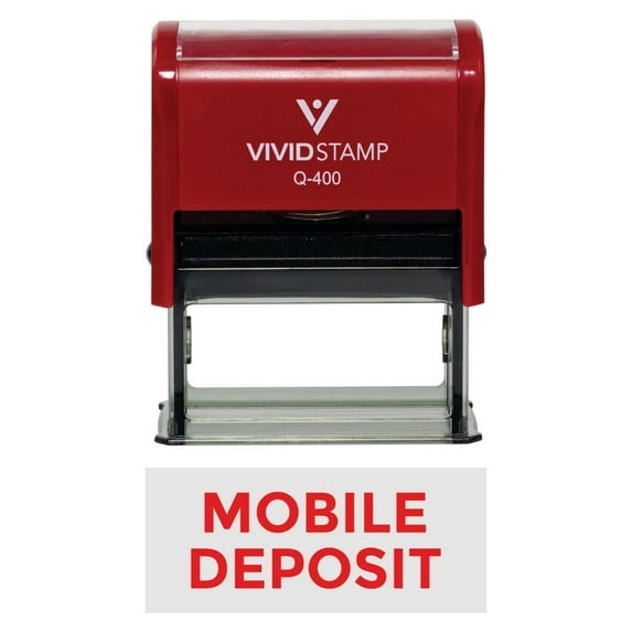 Vivid Stamp MOBILE DEPOSIT Self-Inking Office Rubber Stamp (Red) - X-Large