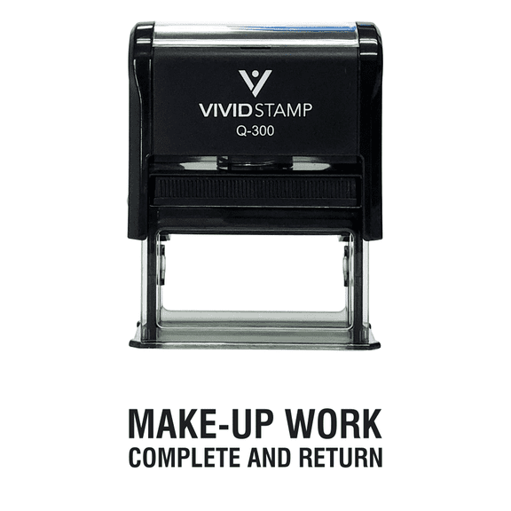 Vivid Stamp Make-Up Work Complete and Return Teacher Self Inking Rubber Stamp (Black Ink) - Large