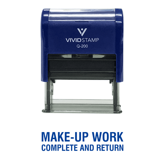 Vivid Stamp Make-Up Work Complete and Return Teacher Self Inking Rubber Stamp (Blue Ink) - Medium