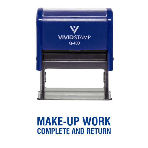 Vivid Stamp Make-Up Work Complete and Return Teacher Self Inking Rubber Stamp (Blue Ink) - X-Large