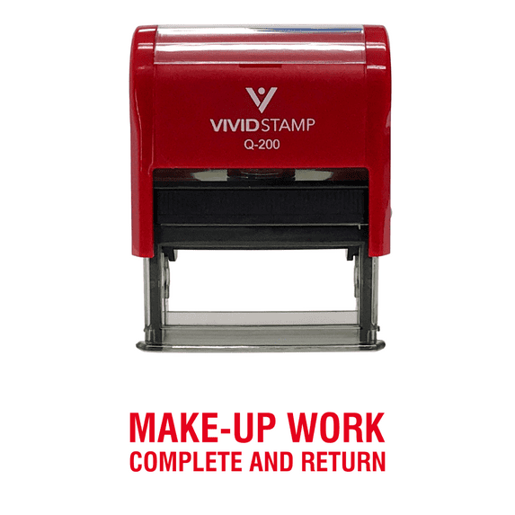 Vivid Stamp Make-Up Work Complete and Return Teacher Self Inking Rubber Stamp (Red Ink) - Medium