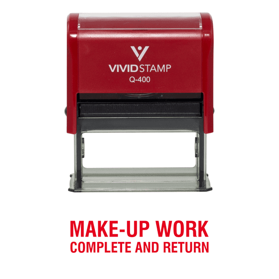 Vivid Stamp Make-Up Work Complete and Return Teacher Self Inking Rubber Stamp (Red Ink) - X-Large