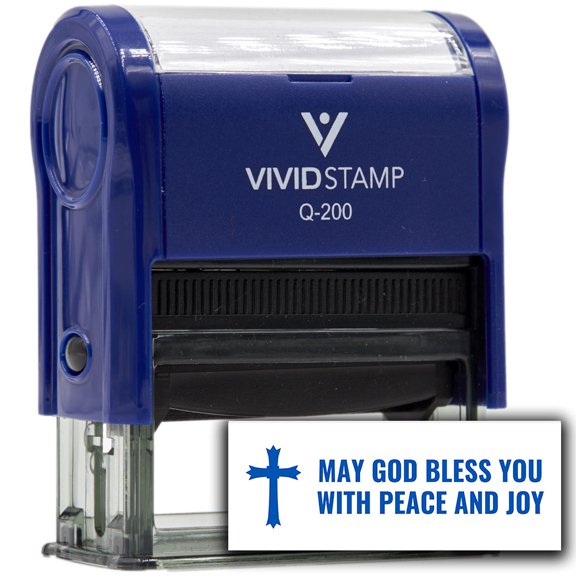 Vivid Stamp May God Bless You With Peace and Joy Self Inking Rubber Stamp (Blue Ink) - Q-200