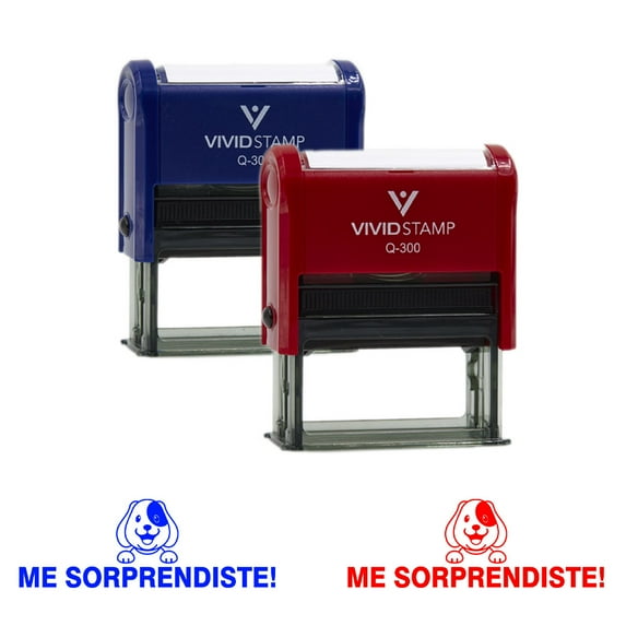 Vivid Stamp Me Sorprendiste! Spanish School Self-Inking Rubber Stamps (Blue - Red Ink) - Q-200