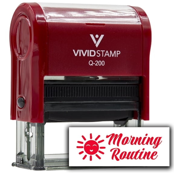 Vivid Stamp Morning Routine Self-Inking Rubber Stamps Teachers And Schools | Motivational Stamps For Children | Re-inkable Ink Pad (Red Ink) - Q-200