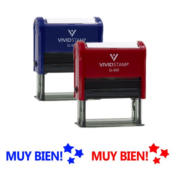 Vivid Stamp Muy Bien! Spanish School Self-Inking Rubber Stamps (Blue - Red Ink) - Q-400