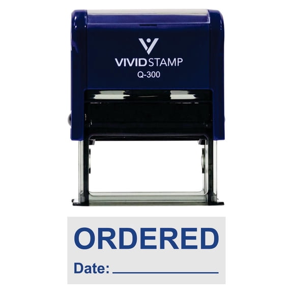 Vivid Stamp Ordered With Date Line Self-Inking Office Rubber Stamp (Blue) - Large
