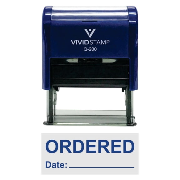 Vivid Stamp Ordered With Date Line Self-Inking Office Rubber Stamp (Blue) - Medium