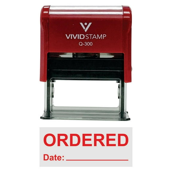 Vivid Stamp Ordered With Date Line Self-Inking Office Rubber Stamp (Red) - Large