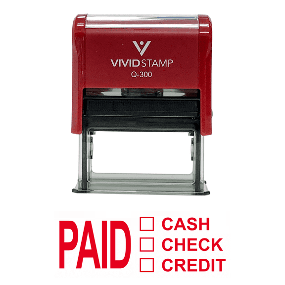 Vivid Stamp PAID CASH CHECK CREDIT Self Inking Rubber Stamp (Red Ink) - Large