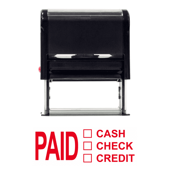 Vivid Stamp PAID CASH CHECK CREDIT Self Inking Rubber Stamp (Red Ink) - X-Large