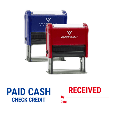 Vivid Stamp Paid Cash Check Credit and Received By Date Self-Inking Rubber Stamps (2 Pack) (Blue - Red Ink) - Q-400