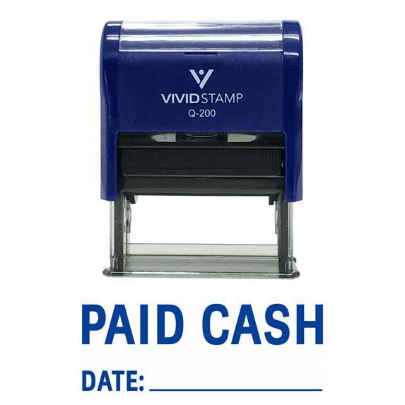 Vivid Stamp Paid Cash With Date Line Self Inking Rubber Stamp (Blue Ink) - Medium