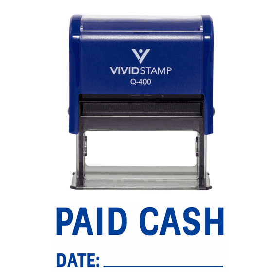 Vivid Stamp Paid Cash With Date Line Self Inking Rubber Stamp (Blue Ink) - X-Large