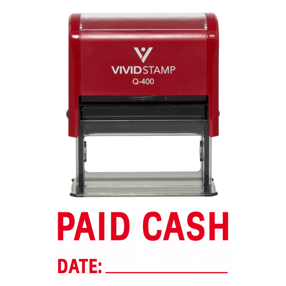Vivid Stamp Paid Cash With Date Line Self Inking Rubber Stamp (Red Ink) - X-Large