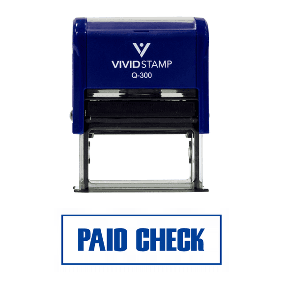 Vivid Stamp Paid Check Self-Inking Office Rubber Stamp (Blue) - Large