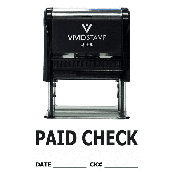 Vivid Stamp Paid Check W/ Date Ck# Line Self Inking Rubber Stamp (Black Ink) Large