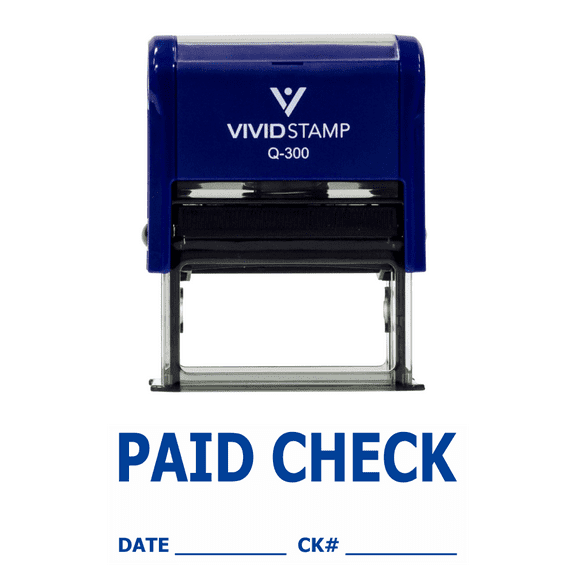 Vivid Stamp Paid Check W/ Date Ck# Line Self Inking Rubber Stamp (Blue Ink) Large