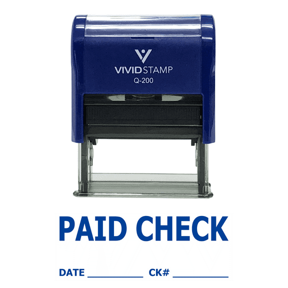 Vivid Stamp Paid Check W/ Date Ck# Line Self Inking Rubber Stamp (Blue Ink) Medium