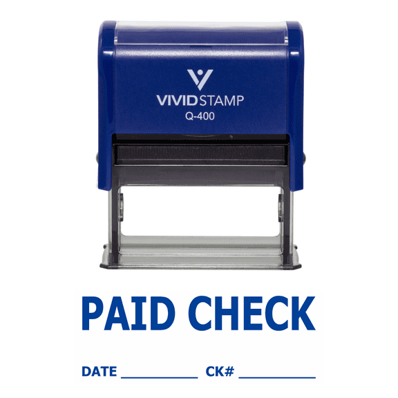 Vivid Stamp Paid Check W/ Date Ck# Line Self Inking Rubber Stamp (Blue Ink) X-Large