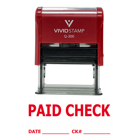 Vivid Stamp Paid Check W/ Date Ck# Line Self Inking Rubber Stamp (Red Ink) Large