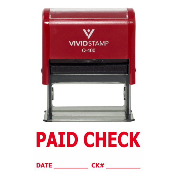 Vivid Stamp Paid Check W/ Date Ck# Line Self Inking Rubber Stamp (Red Ink) X-Large