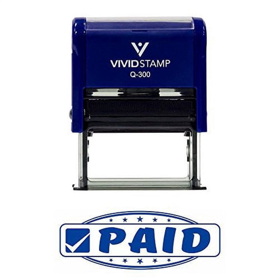 Vivid Stamp Paid Designer Office Self-Inking Office Rubber Stamp (Blue) - L