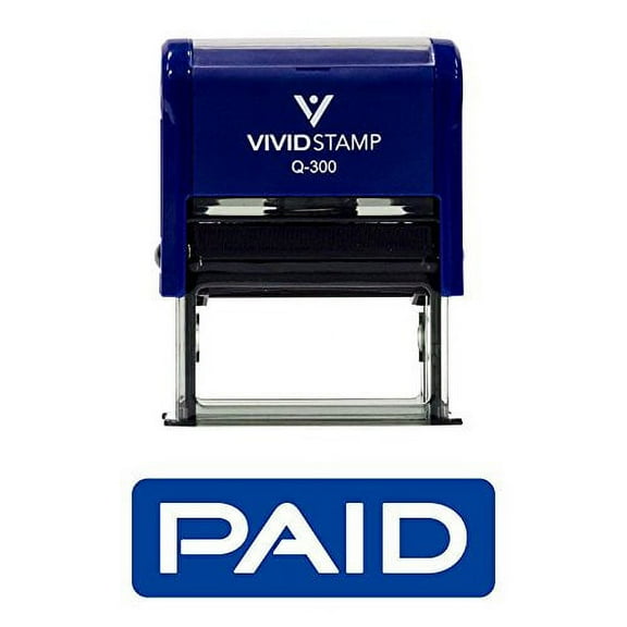 Vivid Stamp Paid Reversed Self Inking Rubber Stamp (Blue Ink) Large