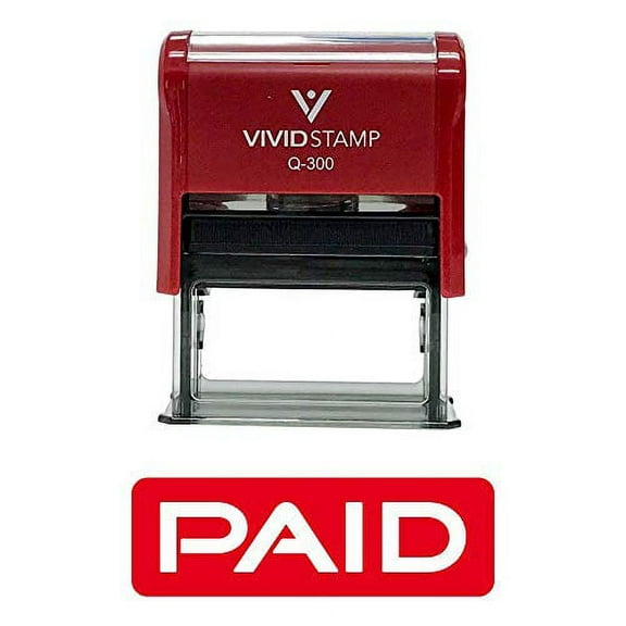 Vivid Stamp Paid Reversed Self Inking Rubber Stamp (Red Ink) Large
