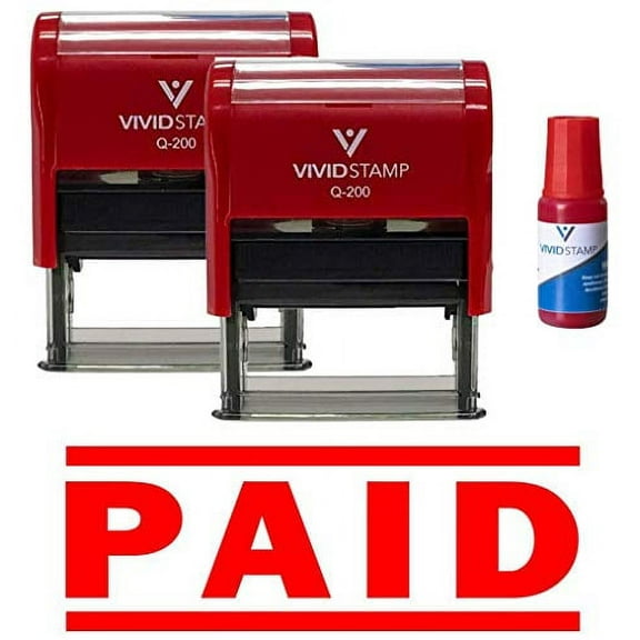 Vivid Stamp Paid Self Inking Rubber Stamp 2-Pack (Includes Red Ink Refill)