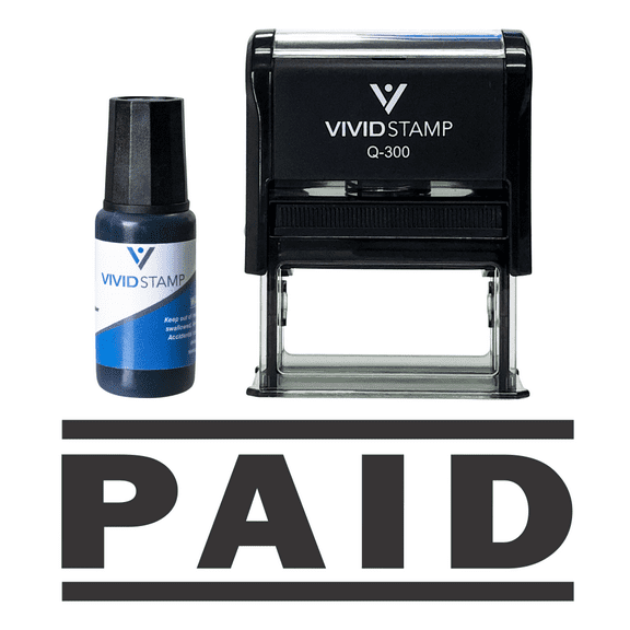 Vivid Stamp Paid Self Inking Rubber Stamp Combo With Refill (Black Ink) - Large