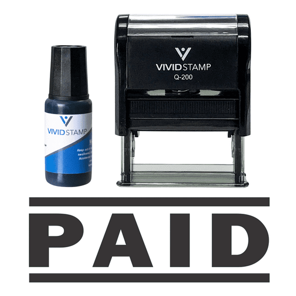 Vivid Stamp Paid Self Inking Rubber Stamp Combo With Refill (Black Ink) - Medium