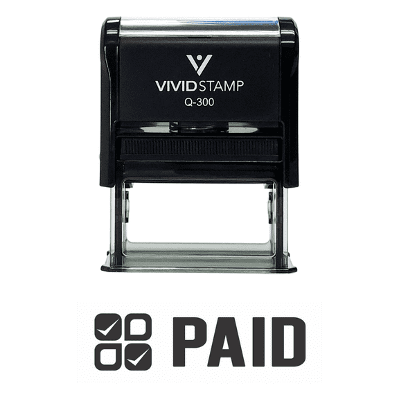 Vivid Stamp Paid W/ Check Icon Self Inking Rubber Stamp (Black Ink) Large