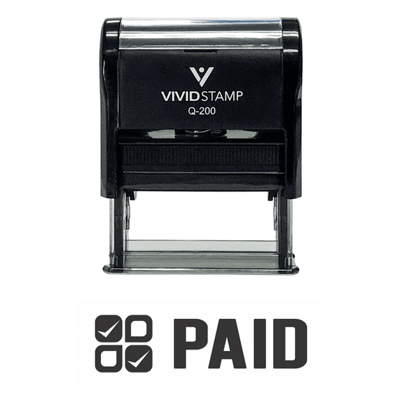 Vivid Stamp Paid W/ Check Icon Self Inking Rubber Stamp (Black Ink) Medium