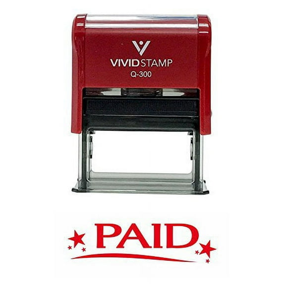 Vivid Stamp Paid W/Stars Self Inking Rubber Stamp (Red Ink) Large