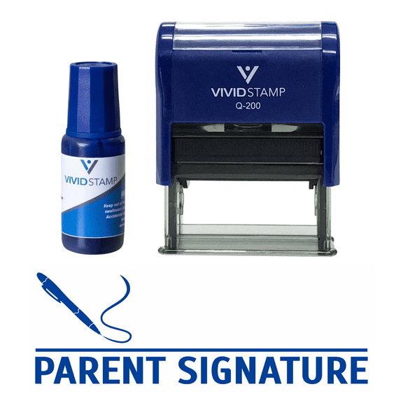 Vivid Stamp Parent Signature Self Inking Rubber Stamp Combo With Refill (Blue Ink) - Medium