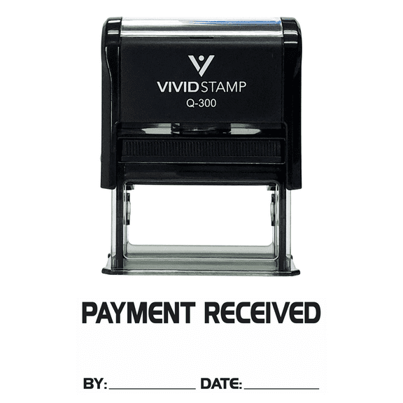 Vivid Stamp Payment Received By Date Self Inking Rubber Stamp (Black Ink) - Large