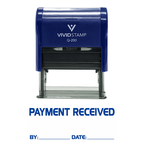 Vivid Stamp Payment Received By Date Self Inking Rubber Stamp (Blue Ink) - Medium