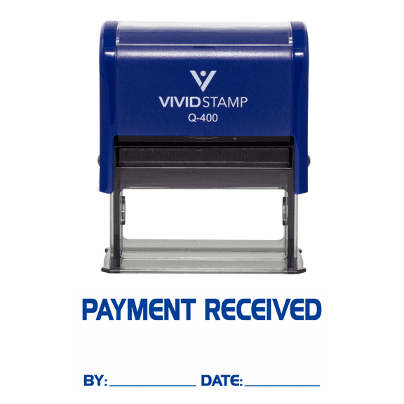 Vivid Stamp Payment Received By Date Self Inking Rubber Stamp (Blue Ink) - X-Large