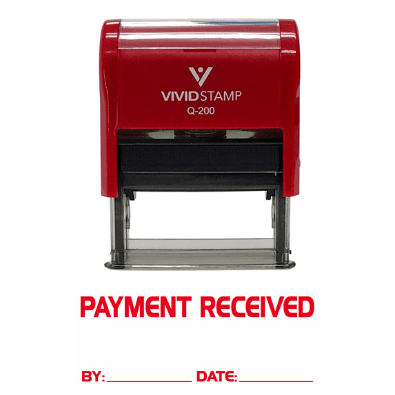 Vivid Stamp Payment Received By Date Self Inking Rubber Stamp (Red Ink) - Medium